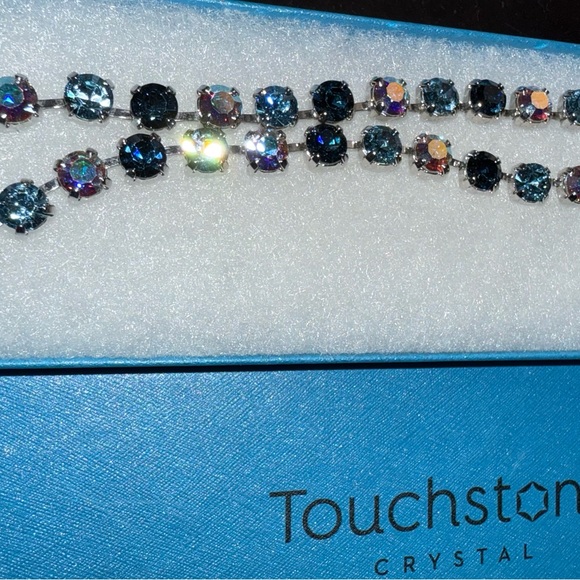 Touchstone Crystal necklace bling denim blues & aurora borealis - Picture 3 of 7